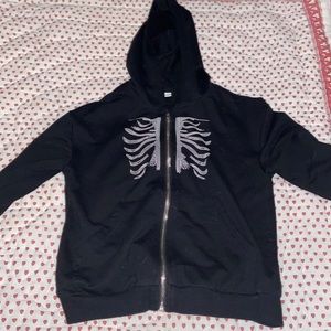 Emo Grunge Skelton rib cage zip up hood size 9
